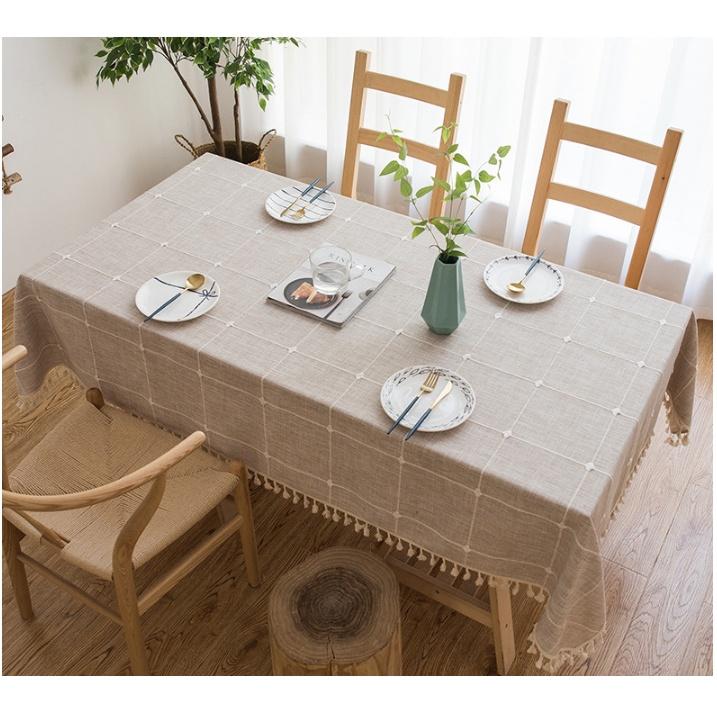 5+ Mẫu khăn trải bàn đẹp LanDecor vải sợt dệt cotton cao cấp họa tiết ô vuông sang trọng (đủ kích thước