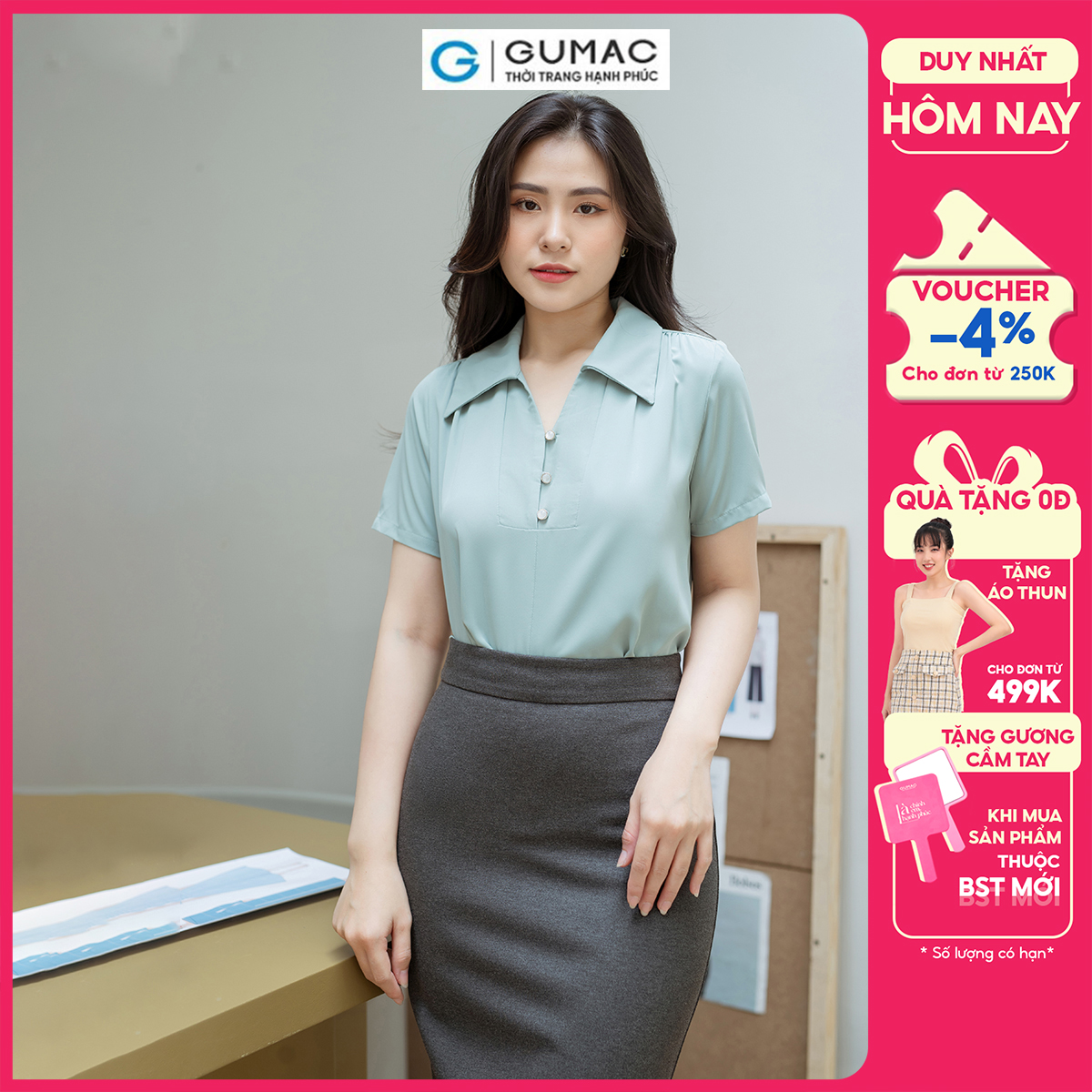 Áo kiểu bâu nẹp V GUMAC AD08020