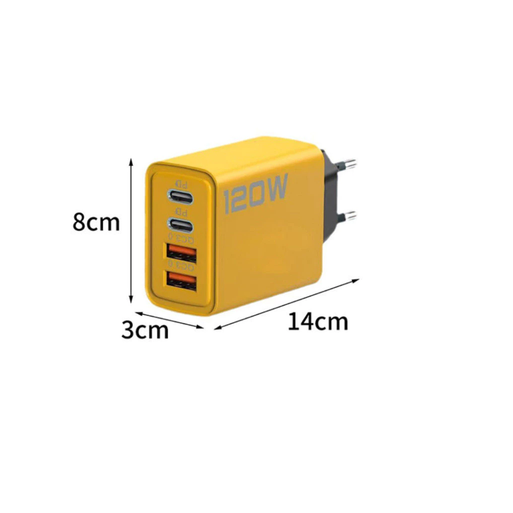 Củ sạc nhanh 120w 2 cổng Usb QC 3.0 - 2 cồng Type C PD sạc nhanh, chân tròn EU - Củ sạc đa năng ( hàng chính hãng)