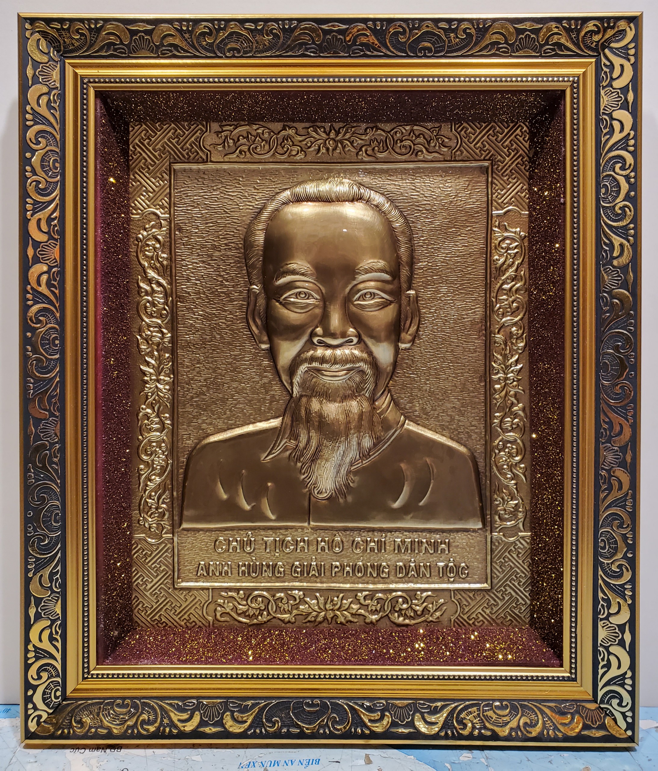 Chân dung ảnh bác Hồ (tranh đồng vàng nguyên chất)