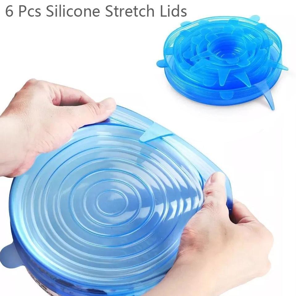 6 Pcs/ Set Food Silicone Cover Cap Keeping Fresh Seal Stretchy Wrap Cover Bowl Reusable Airtight Silicone Lids For Cookware Bowl