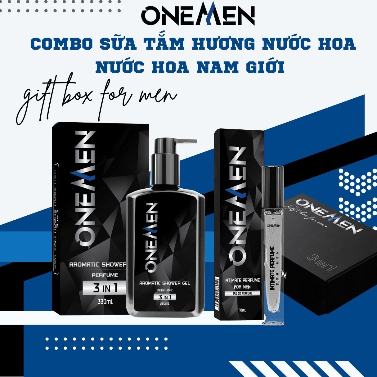 Combo Sữa Tắm Gội Hương Nước Hoa 3IN1 330ml + Nước Hoa Nam Onemen