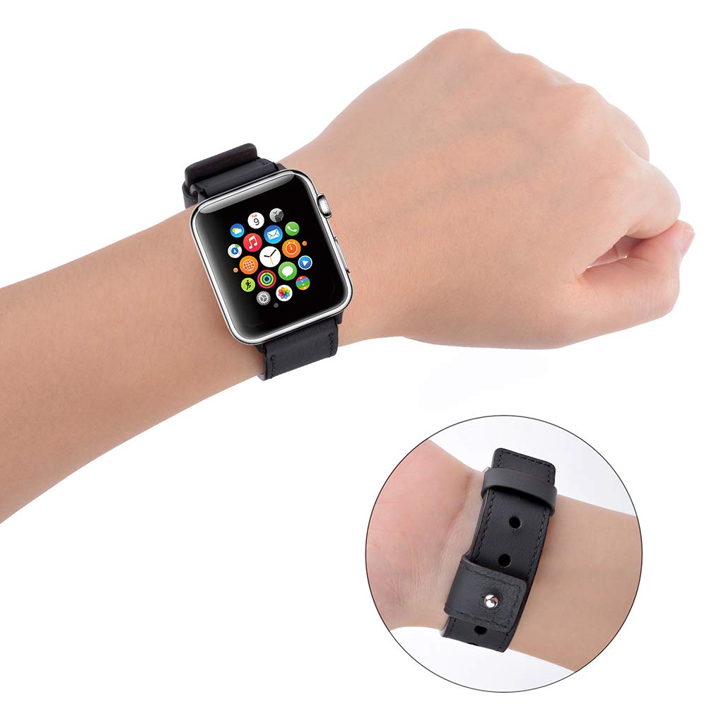 Dây đồng hồ Apple Watch, dây da Handmade 04 khóa thép không gỉ cho Apple Watch