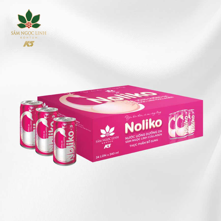 Noliko Nước Uống Collagen Dưỡn Da Sâm Ngọc Linh Thùng 24 Lon (240Ml/Lon)