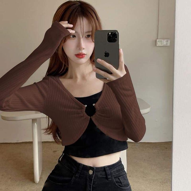ÁO CROPTOP TAY DÀI KHOEN MẶC 2 KIỂU