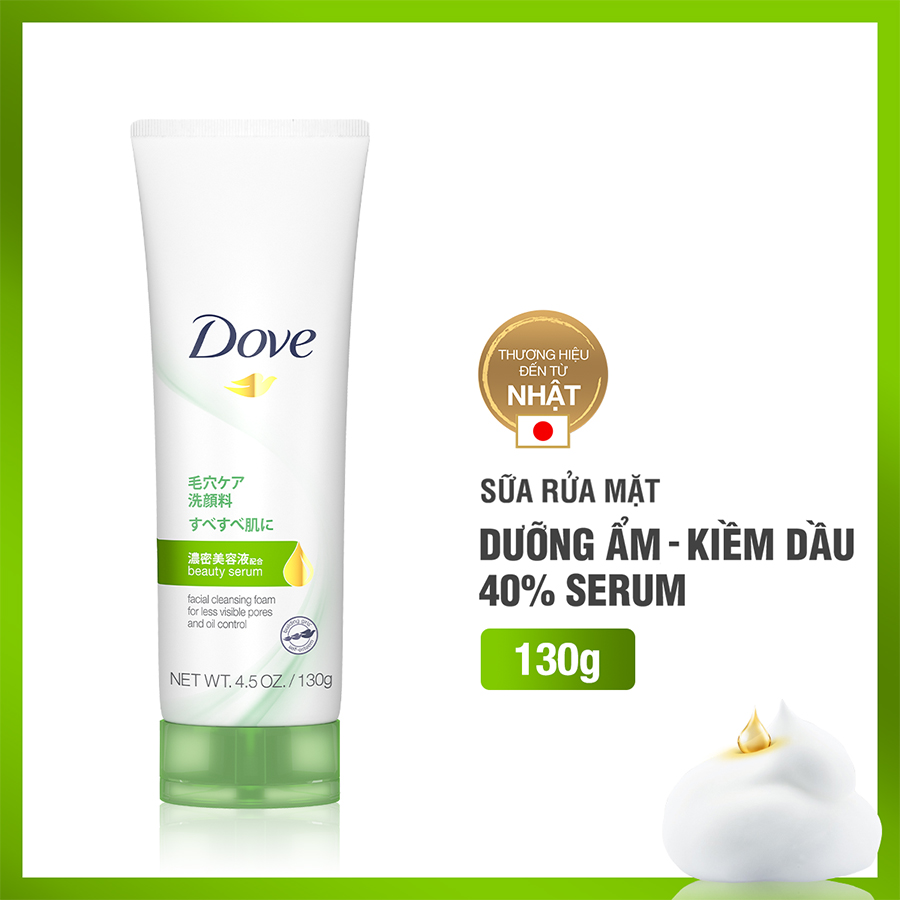 Sữa rửa mặt bọt mịn Dove serum sạch sâu tốt cho da khô, da dầu - da mềm ẩm mượt, kiềm dầu & se khít lỗ chân lông 130g