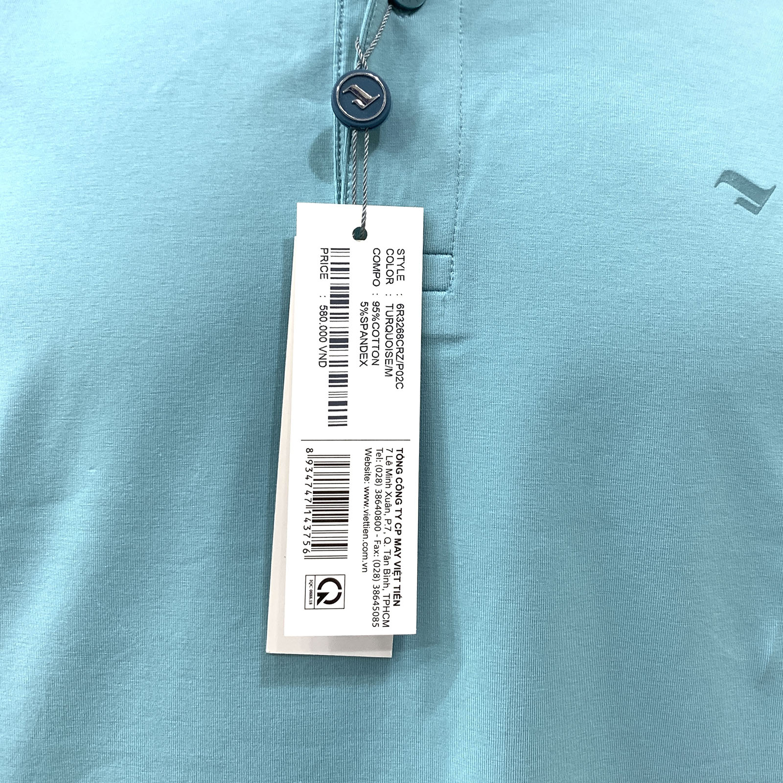 Viettien - Áo thun nam có cổ màu xanh ngọc 6R3268 phom regular thoải mái - Áo thun nam polo chất liệu cotton mịn mượt thoáng mát