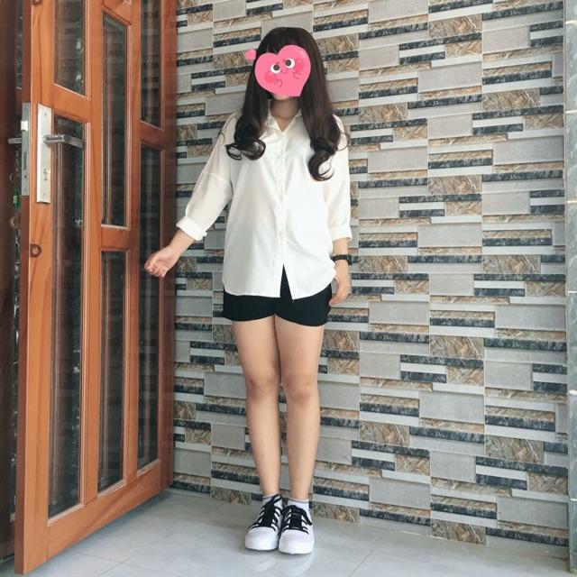 Áo Sơ mi oversize tay dài trắng / đen không túi