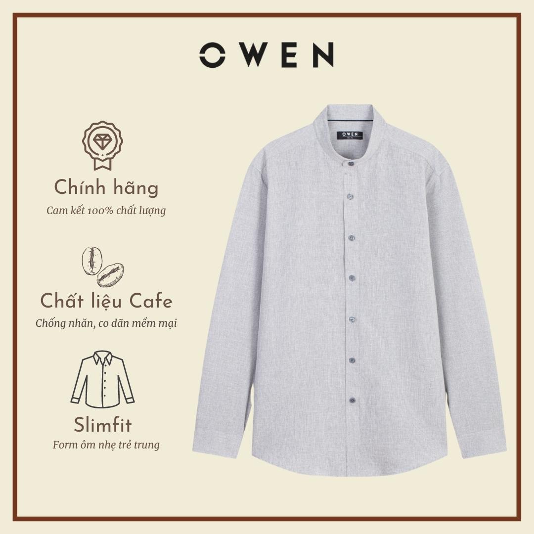OWEN - Áo sơ mi dài tay OWEN SLIMFIT cổ tàu chất cafe 22731