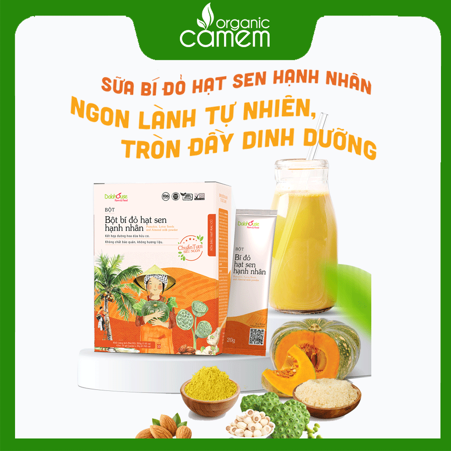Sữa Hạt Rau Củ_Bột Bí Đỏ Hạt Sen Hạnh Nhân Dalahouse - Hộp 10 gói x 20 gram