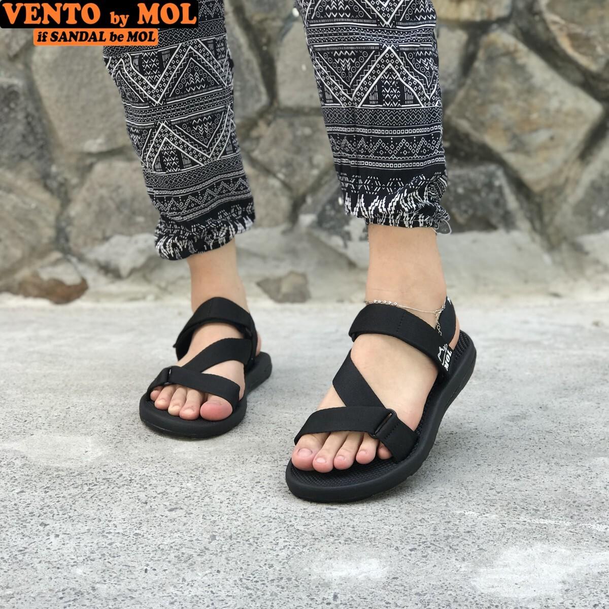 Giày sandal unisex nam nữ quai chéo vải dù đế mõng Slim có quai hậu cố định hiệu MOL mang đi học du lịch MS1166B