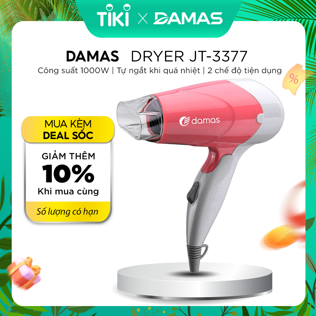 Máy Sấy Tóc Damas JT3377 - Tay cầm gấp gọn tiện dụng, chế độ bảo vệ nguồn điện, tự động ngắt nguồn chống cháy thiết bị