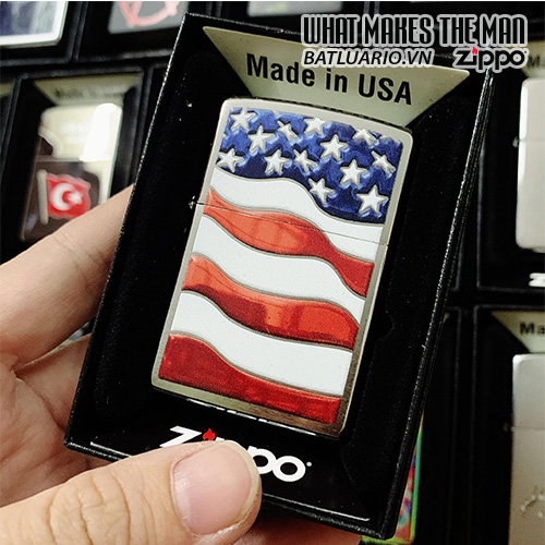 Bật Lửa Zippo 200 Usa Flag Brushed Chrome