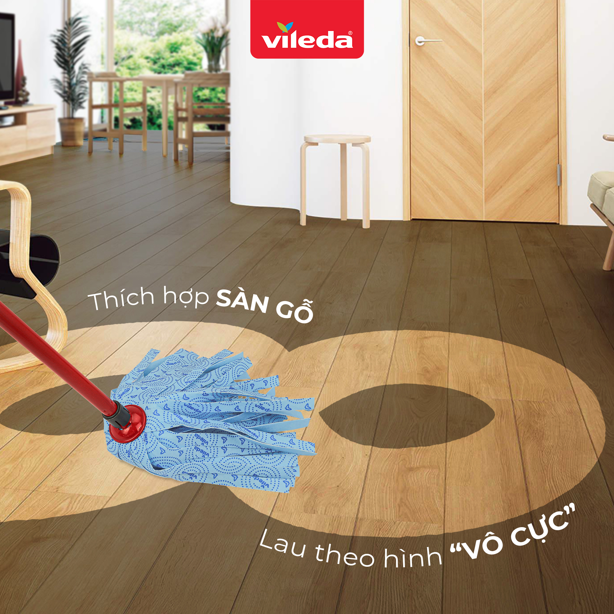 Cây lau nhà đa năng VILEDA Supermocio Wet vải sợ microfibre, đa năng cho mọi loại sàn nhà