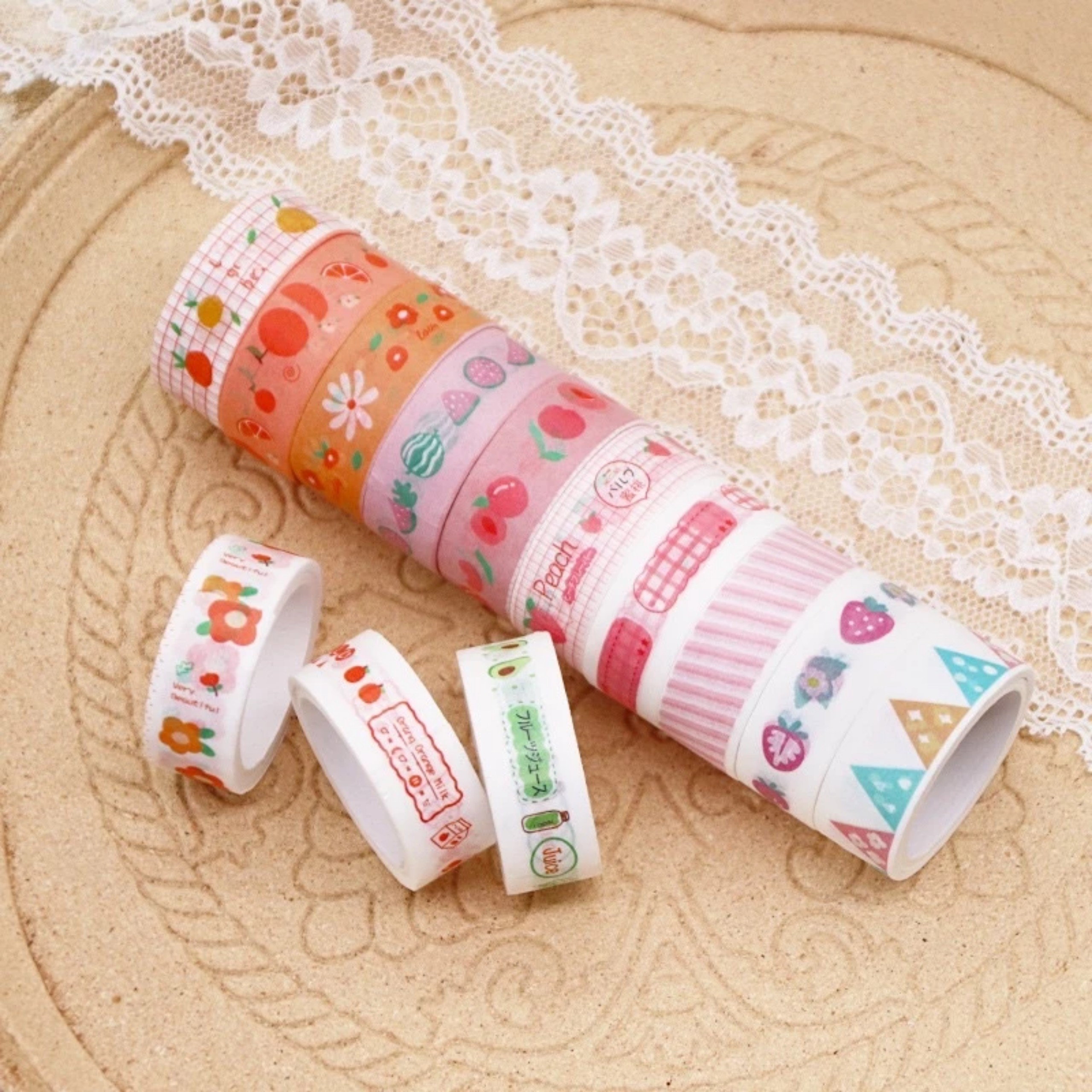 Lẻ 1 Cuộn băng dính washi tape dán trang trí họa tiết hoạt hình dễ thương, cuộn băng dán sticker nhiều hình cute