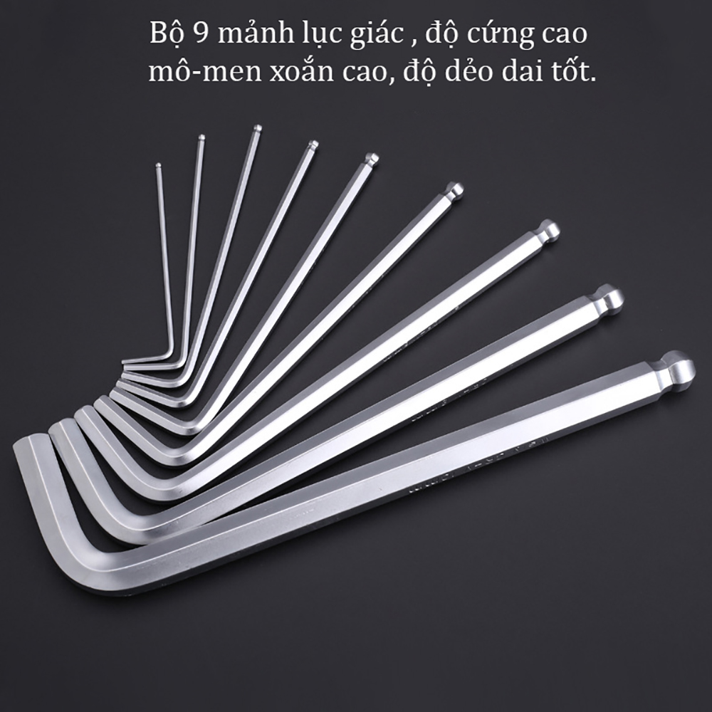 Bộ lục giác đầu bi 9 cây ABG thép không gỉ CR-V6150 dụng cụ tháo vặn chống mài mòn bọc nhựa an toàn ứng dụng