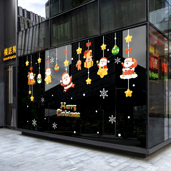 Decal trang trí Noel - Rèm dây ông già Noel và ngôi sao