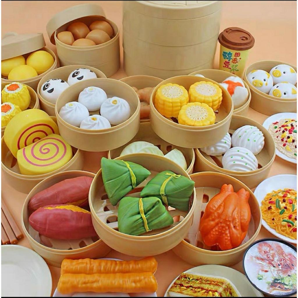 Bộ đồ chơi DIMSUM 84 chi tiết - set trò chơi nhà bếp nấu ăn 84 món bánh bao há cảo gà rán nhựa cao cấp cho bé