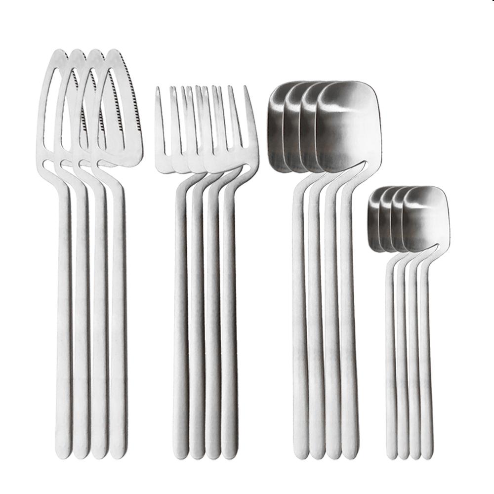 16 Cái/bộ Đen Mờ Bộ Dao Kéo Inox 304 Chén Ăn Bộ Dao Muỗng Nĩa Ăn Tối Bộ Nhà Bếp Phẳng Bằng Bộ Đồ Ăn