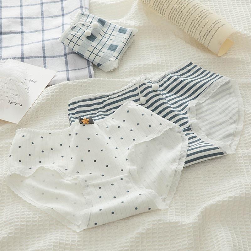 Quần Lót Nữ ️ Quần Cotton Nữ Gân Tăm Dễ Thương Kháng Khuẩn 0126