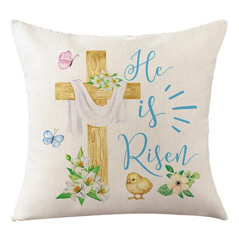 Vỏ gối vải lanh in hình thỏ Phục Sinh dễ thương