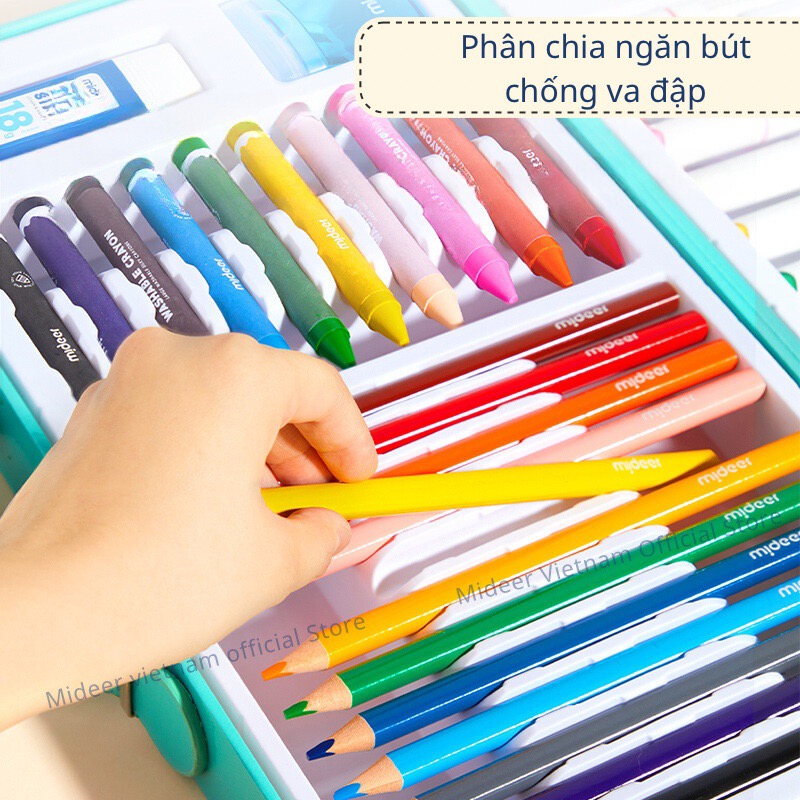 Bộ bút màu cho bé Mideer Portable Art Gift Box 6 in 1, hộp bút nghệ sĩ 37 chi tiết kèm kéo gọt bút keo dán