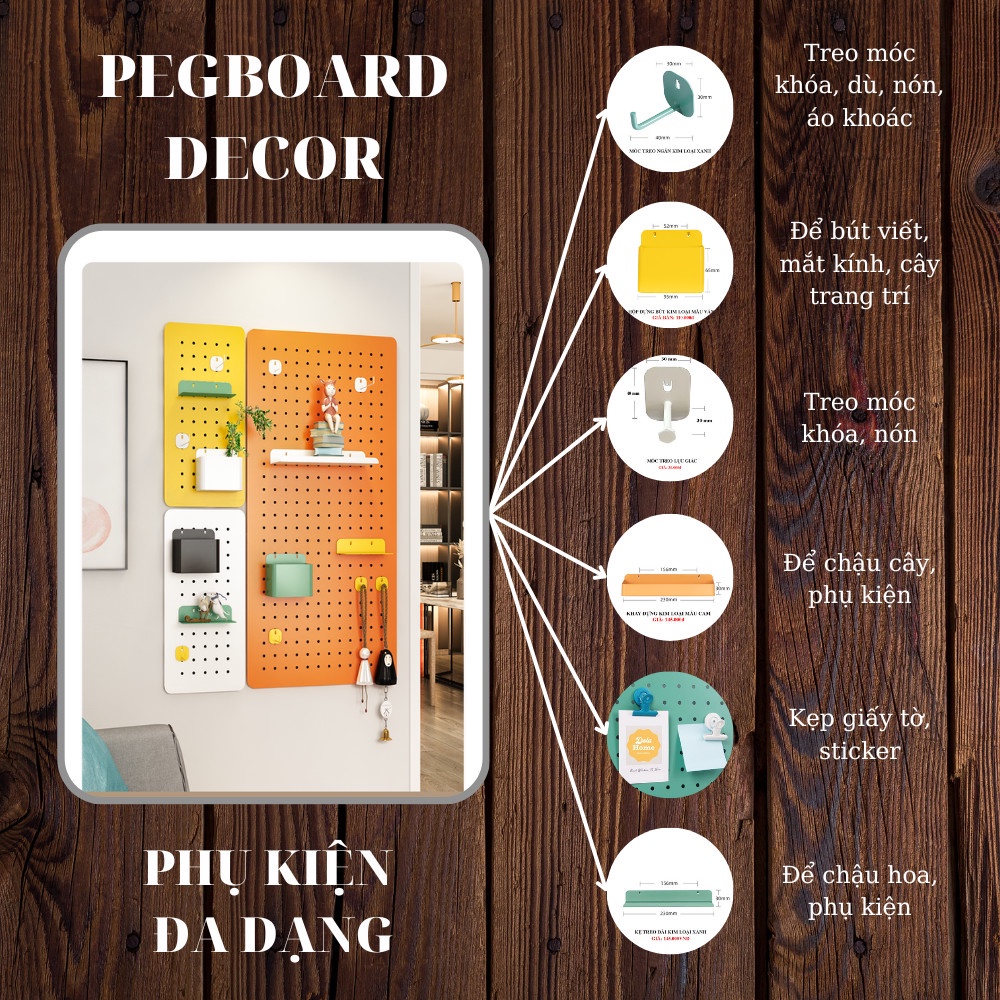 Bảng lỗ Pegboard Dola Home kim loại cao cấp tiện dụng trang trí phòng khách phòng ngủ phòng làm việc bảo hành 12 tháng