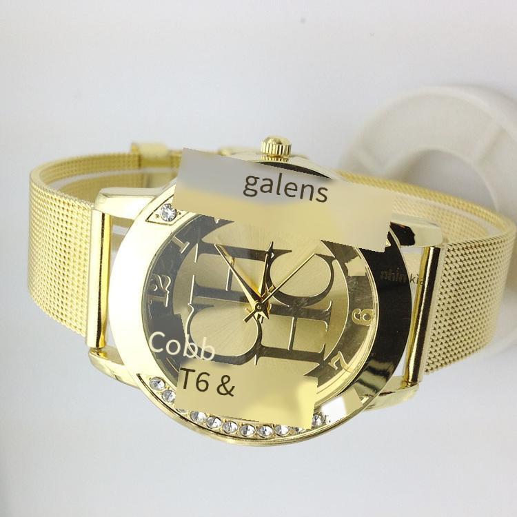 Phong Cách Mới Nhất AliExpress Thời Trang Mới Thương Hiệu Dây Thép Dây Vỏ Vàng Lưới Dây Nạm Kim Cương Đồng Hồ Nữ Cá Tính Đồng Hồ Thạch Anh