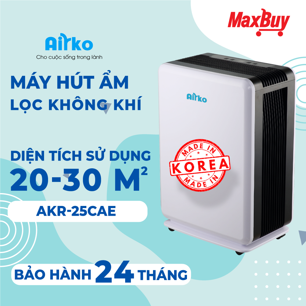 Máy hút ẩm và lọc không khí gia đình chính hãng Airko AKR-25CAE/ 26Lit/ngày (45m2)/ Màng lọc carbon hoạt tính