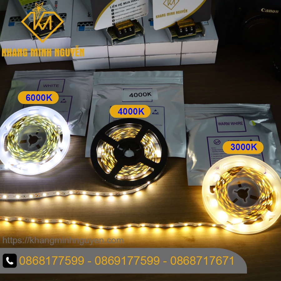 【Có sẵn】LED dây 2835 12V cuộn 5m - 60 led/Mét có keo 2 mặt Ánh sáng trung tính (nhiệt độ màu 4000K)