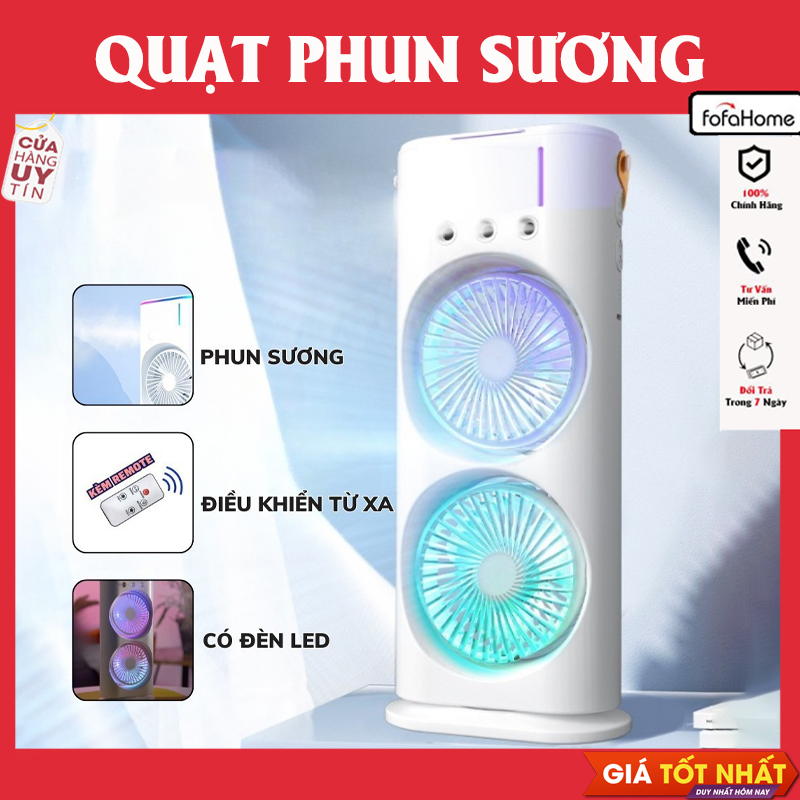Quạt Điều Hoà Tích Điện Phun Sương 2 Tầng 10W Điều Khiển Từ Xa Tiện Lợi Tích Hợp Đèn Led