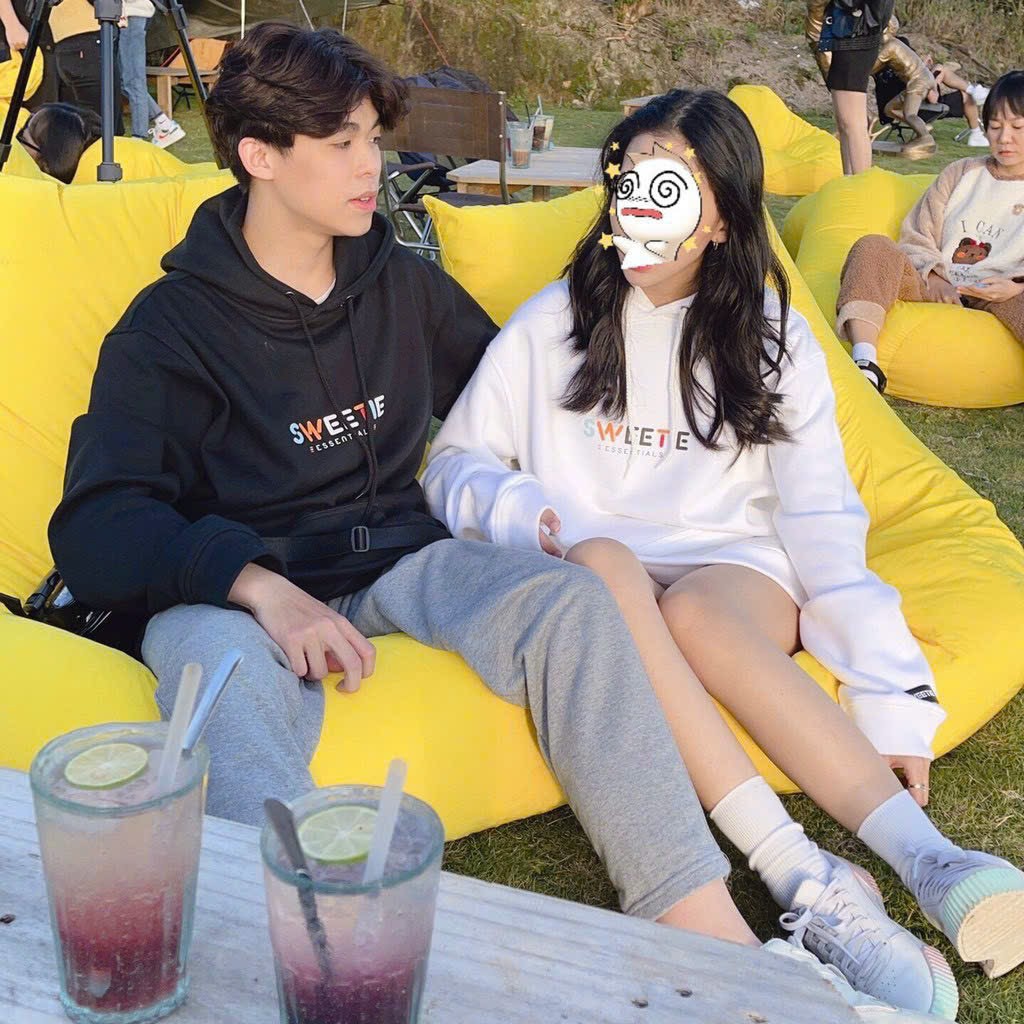 Áo Hoodie SWEETIE LOGO nỉ bông cotton 720g màu Trắng + Đen có mũ dây rút basic thời trang ulzzang trẻ trung, áo khoác hoodei GENZ Local Brand