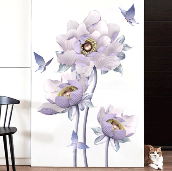 Decal trang trí tường - Hoa mẫu đơn Tím nhạt tao nhã