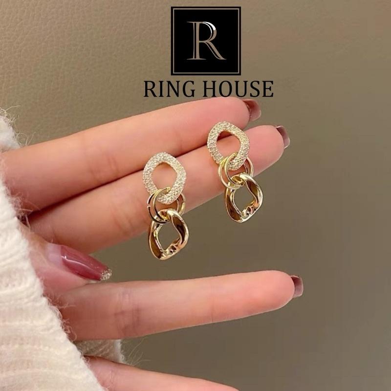 Bông Tai Khuyên Tai Nữ Cá Tính Dây Xích Đính Ngọc Đẹp