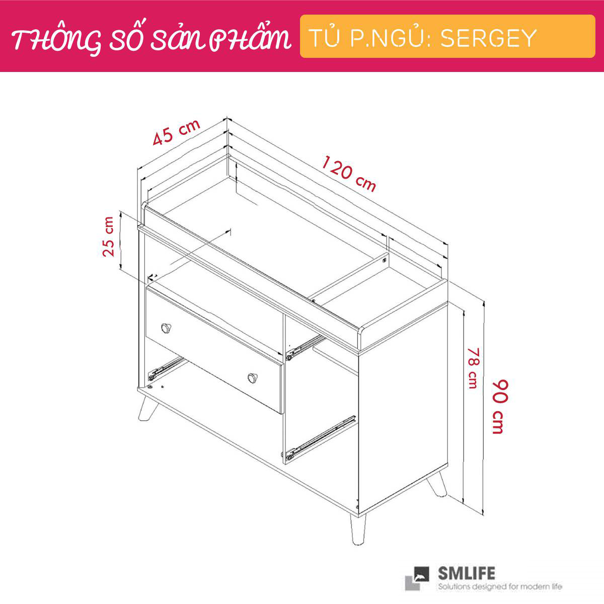 Tủ phòng ngủ gỗ hiện đại SMLIFE Sergey | Gỗ MDF dày 17mm chống ẩm | D120xR45xC100cm