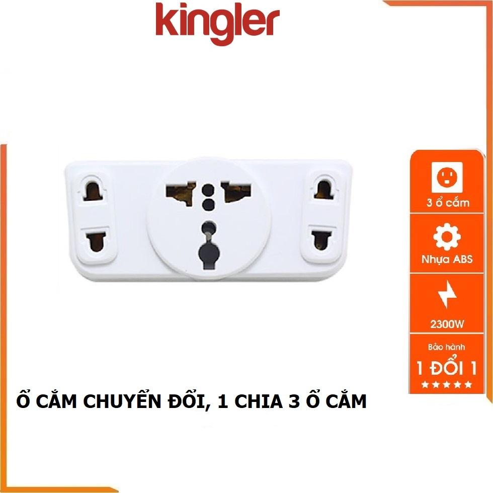 Phích Cắm 2 Chức Năng: Phích Cắm Chia 3 Và Ổ Cắm Chuyển Đổi Từ 3 Chấu Thành 2 Thấu, 2000W, Nhựa ABS Cao Cấp. Kingler 8605