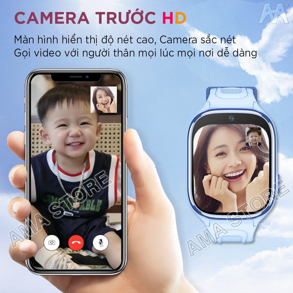 Đồng hồ Thông minh Trẻ em Gọi Video Chống nước Định vị Wifi Model AMA Watch D56 Hàng nhập khẩu