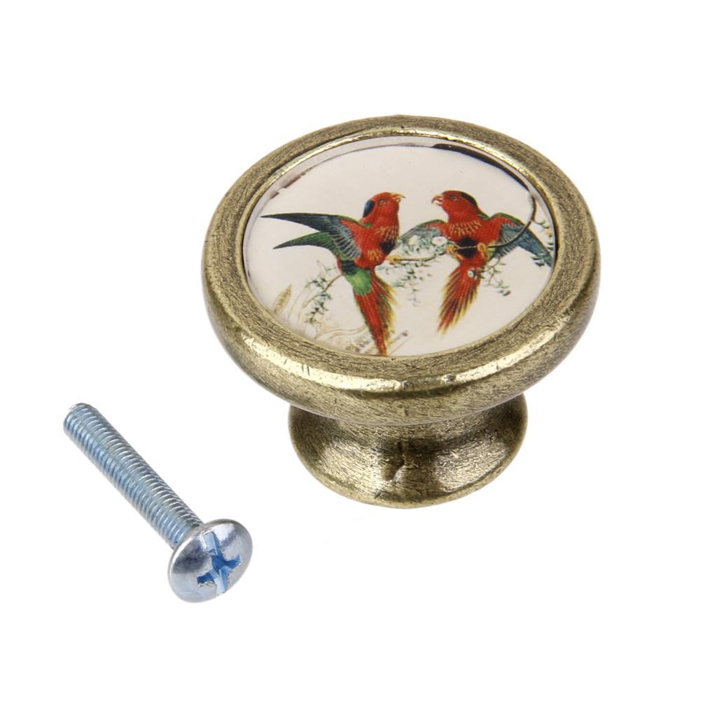 2 Pieces Bird Print Cabinet Door Drawer Handles Cupboard Pull Knobs Hardware