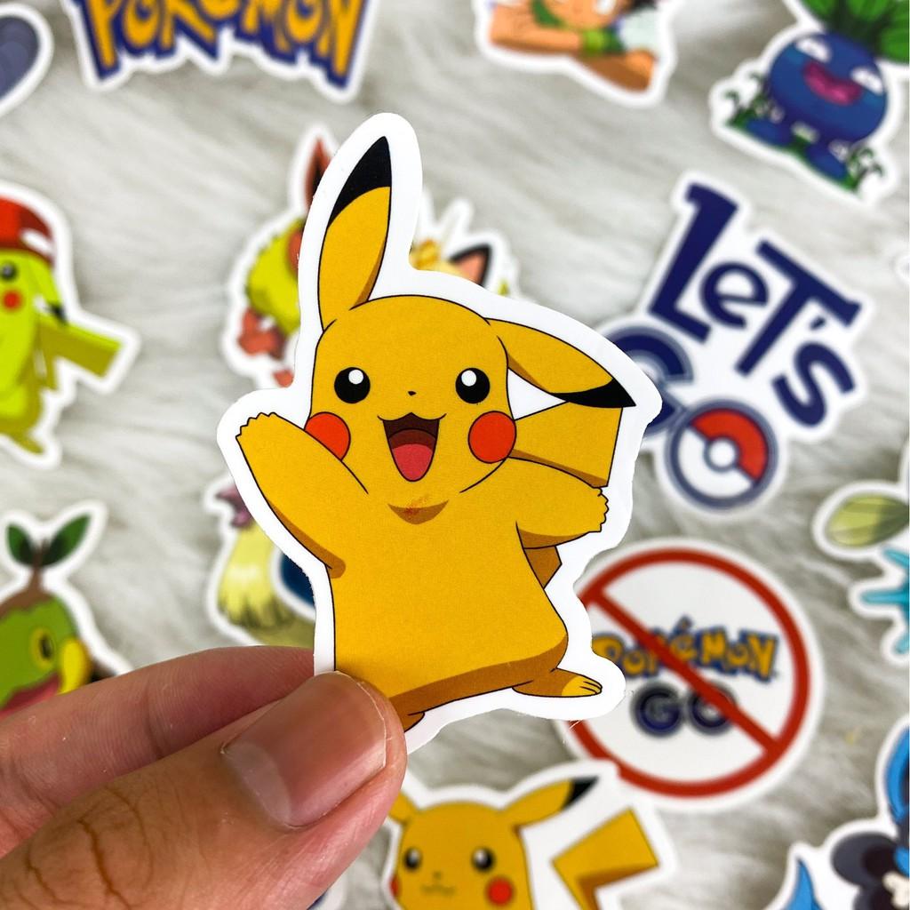 Bộ 50 Sticker (nhãn dán) HOẠT HÌNH POKEMON - PVC chống nước dán nón bảo hiểm, ghi-ta, tủ lạnh, máy tính