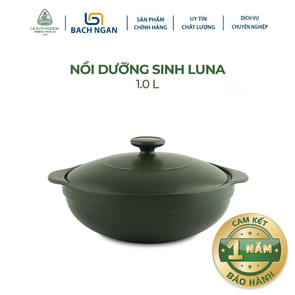 Nồi Sứ Dưỡng Sinh Minh Long Luna 1.0L Dùng Bếp Ga, Hồng Ngoại Có Nắp, Dùng Kho Cá, Hầm Cháo Thực Phẩm Chín Sâu Và Đều