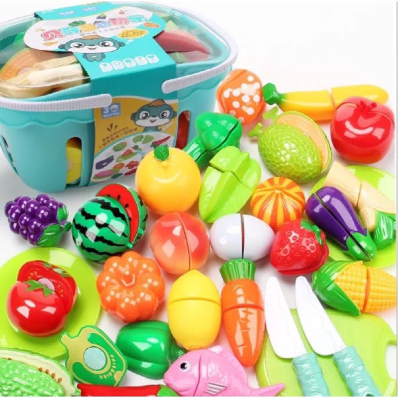 Đồ chơi nhà bếp bộ cắt rau củ quả có giỏ bằng nhựa cao cấp cho bé rèn tính khéo léo, quà tặng sinh nhật cho bé