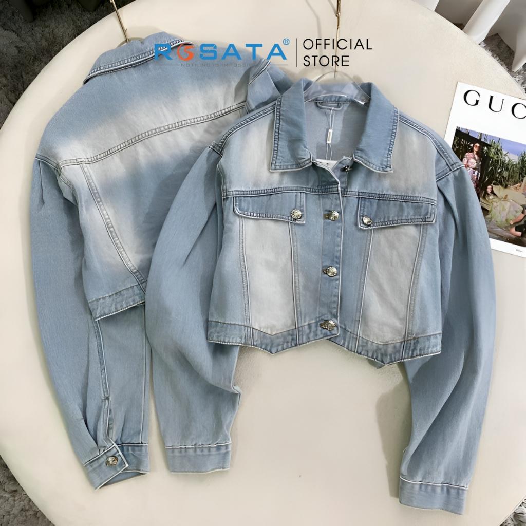 Áo Khoác Nữ Croptop Jean Dài Tay ROSATA K41 Cao Cấp Freesize Xuất Xứ Việt Nam