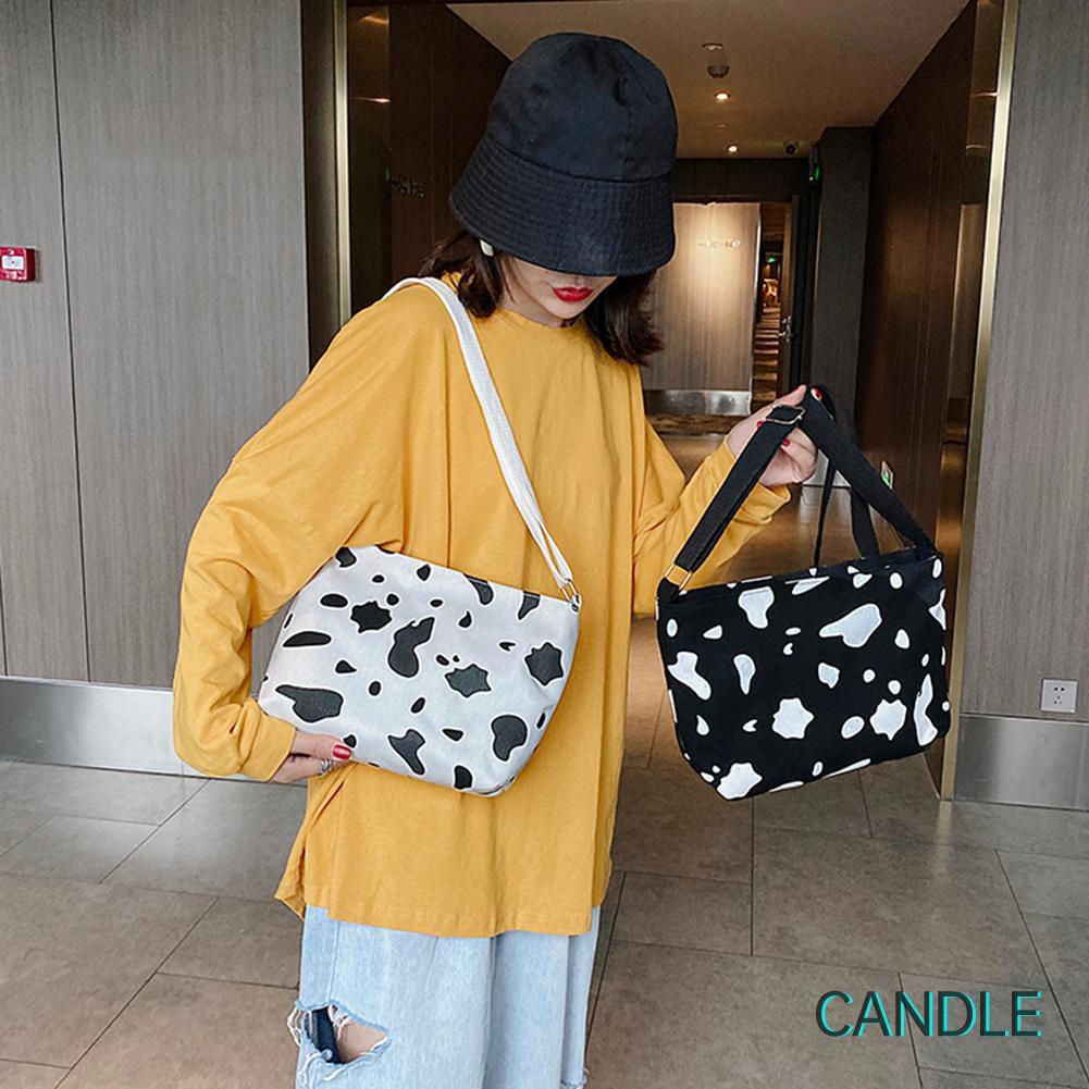 Túi Đeo Chéo Vải Canvas Cỡ Lớn In Họa Tiết Xinh Xắn Cho Nữ