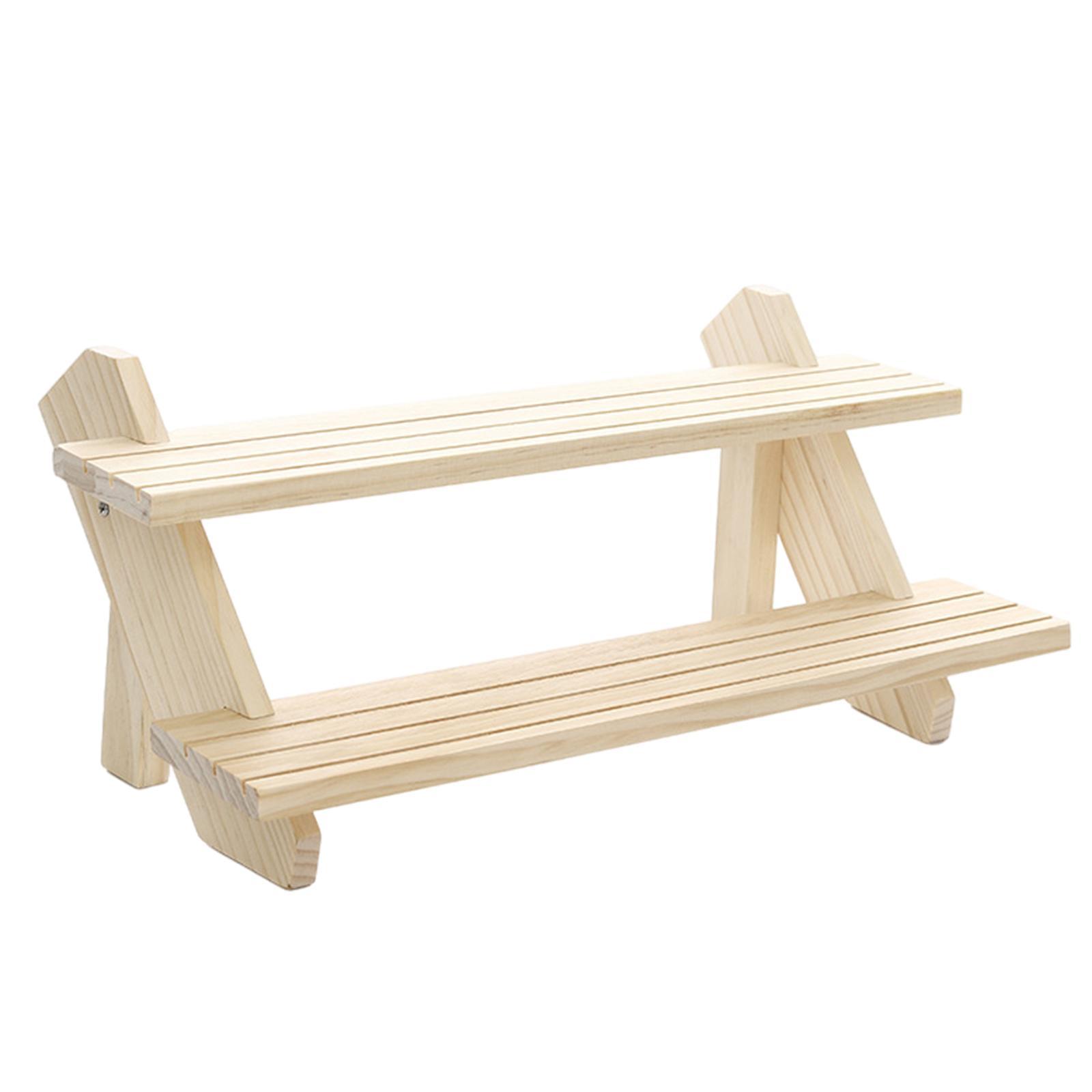 Wooden Jewelry Display Tray Necklace Earrings Storage Rack Two Layers