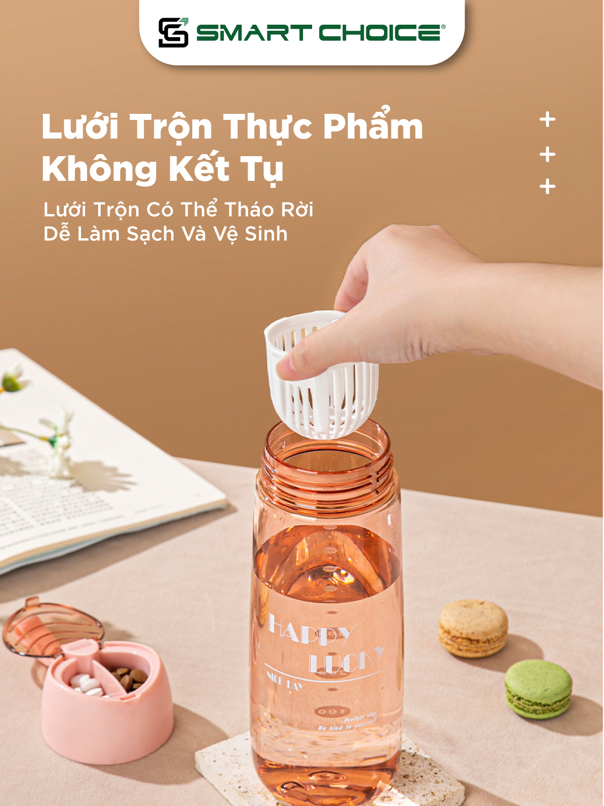 Bình Đựng Nước Nhựa SMARTCHOICE 2 Dung Tích 600ML, 700ML Happy Cao Cấp SCG-PK079