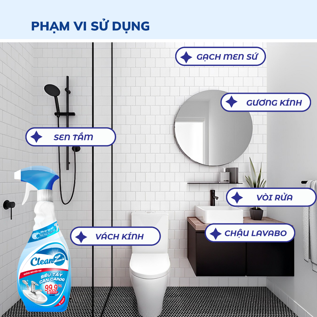 Chai Xịt Siêu Tẩy Cặn Canxi CleanZ Chống Ăn Mòn Inox Vệ Sinh Vòi Rửa, Vòi Sen, Vách Kính 330ml
