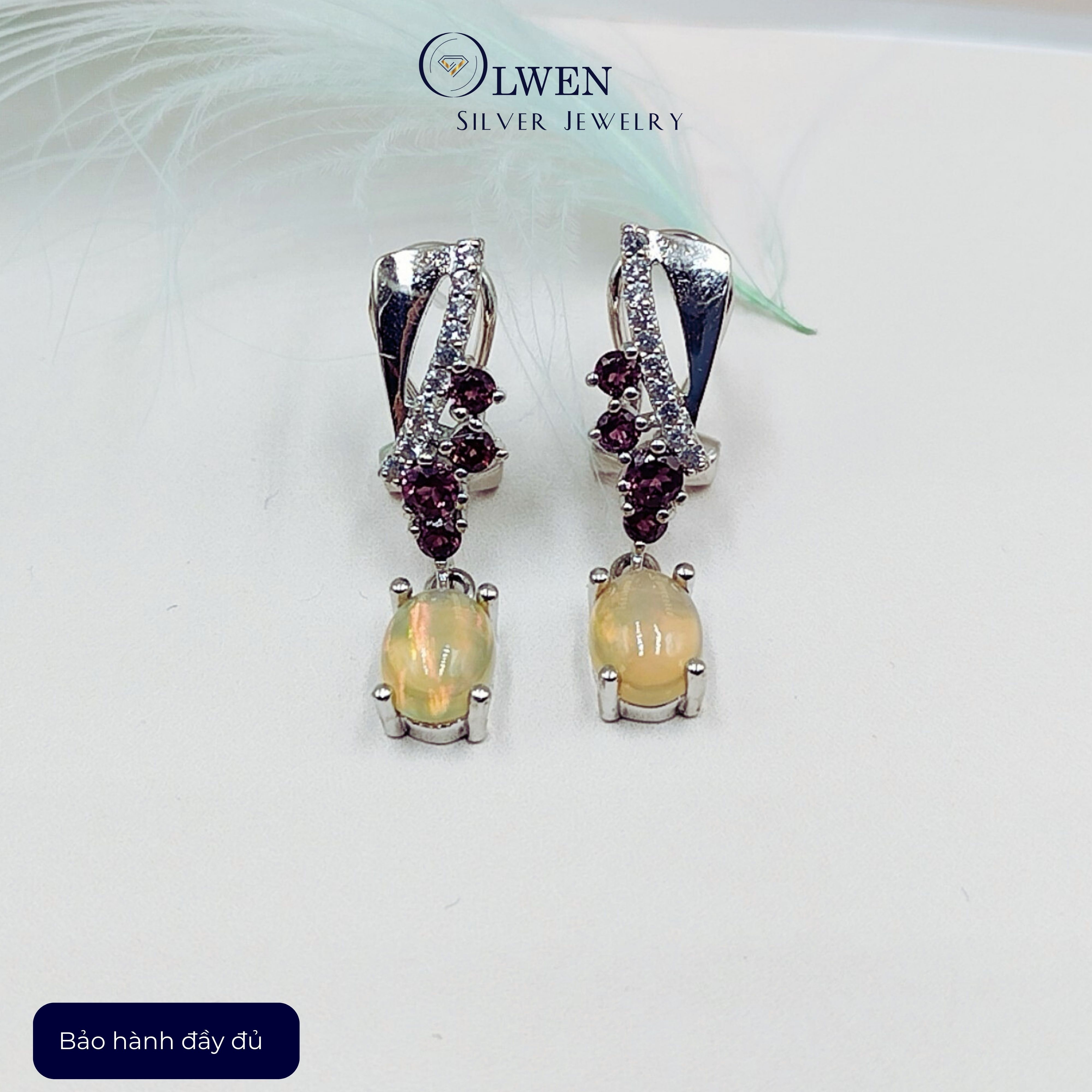 Set Trang Sức Bạc 925 Olwen Đính Đá Phong Thủy Opal