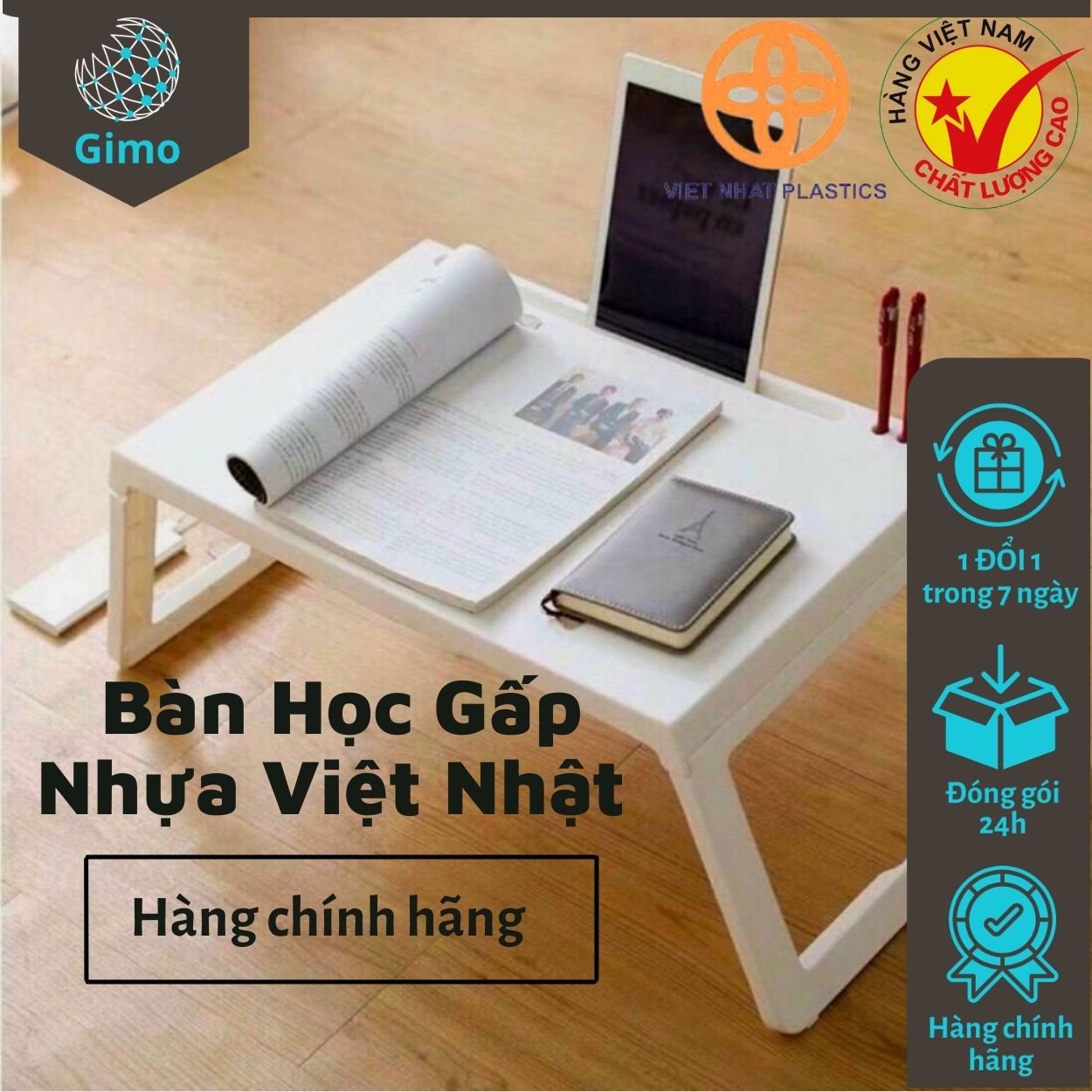 Bàn nhựa gấp gọn bàn học thông minh có khe cắm máy tính bảng ,bút, điện thoại (hàng việt nhật Plastic)