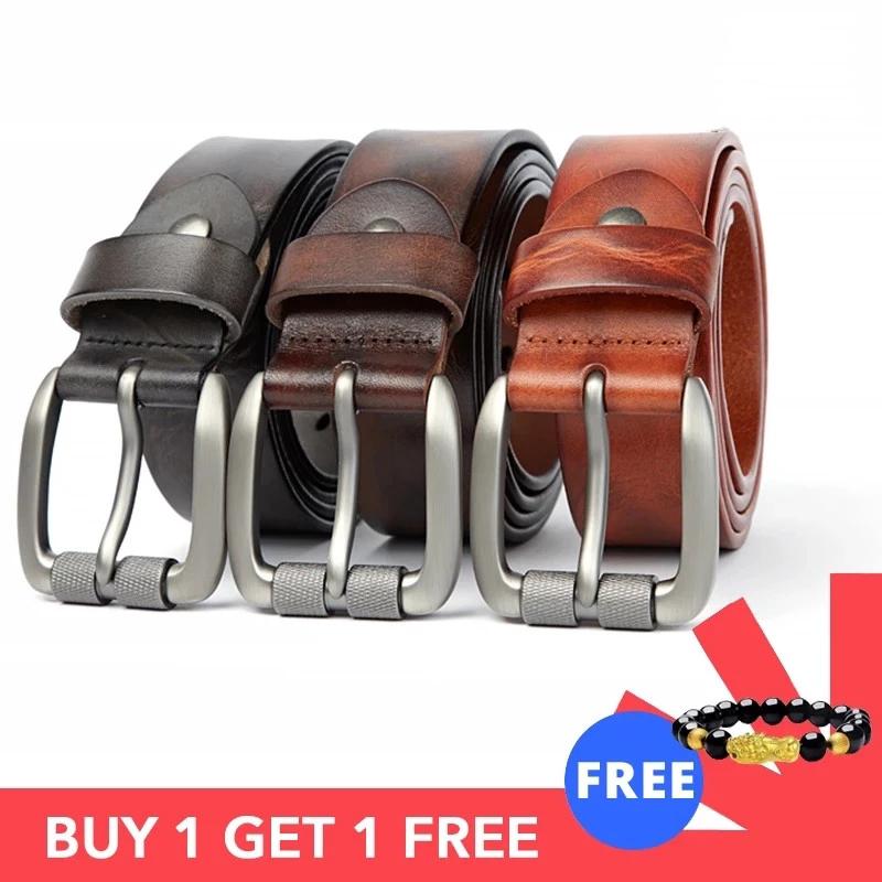 Mới Thắt Lưng Nam Da Khóa Gài Dây Cổ Cho Lớp Da Bò Thời Trang Nam Cổ Điển Retro Dây Chất Lượng Cao dropshipping 2021