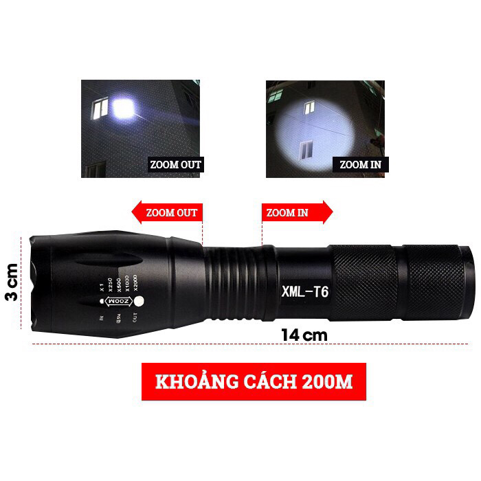 Đèn pin siêu sáng UltraFire XML-T6 chống nước Hàng Nhập Khẩu Chính Hãng Saigon Garden, thiết kế nhỏ gọn, tiện dụng, tầm chiếu sáng rộng